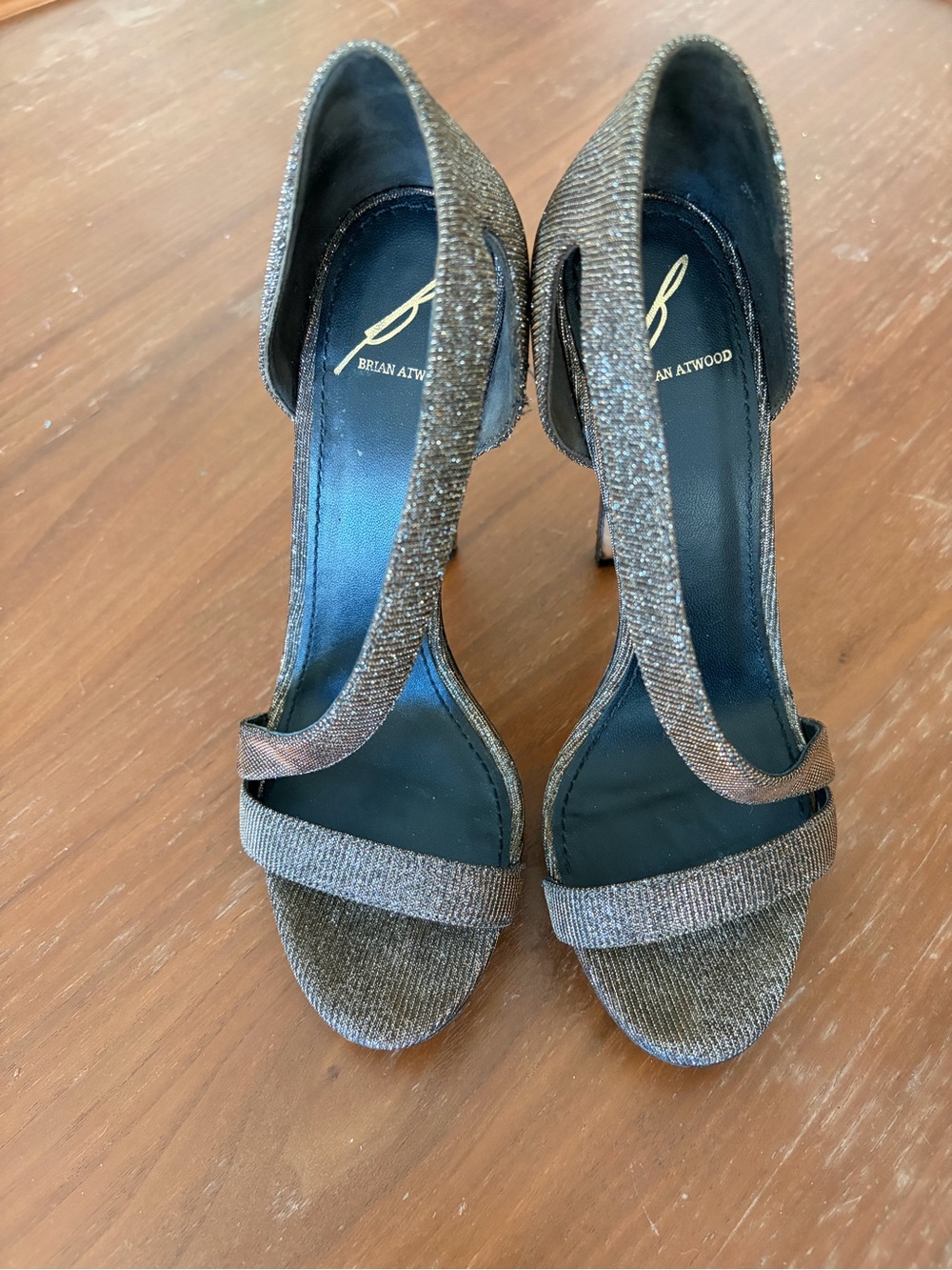 Brian Atwood Metallic Bronze Strappy Open-Toe Heels